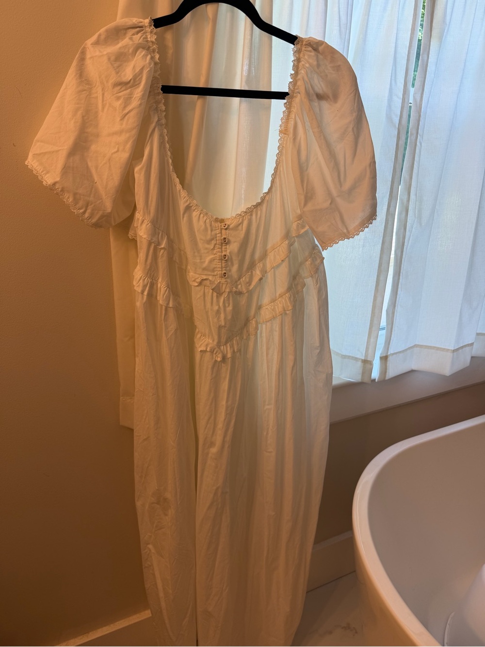 VRG GRL White Maxi Ruffle Dress with Puff Sleeves